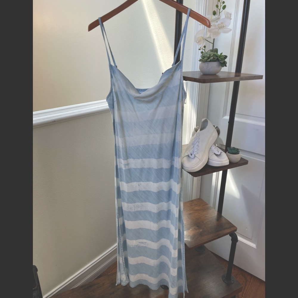BELLA DAHL Blue Stripe Bias Cut Slipdress Casual Maxi Dress L